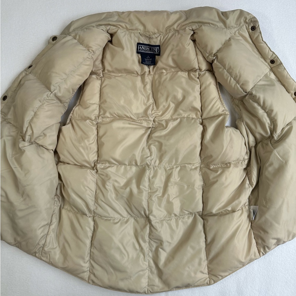 Lands’ End Oversized Goose Down Puffer Vest Tan Women’s Size Small - Picture 2 of 10